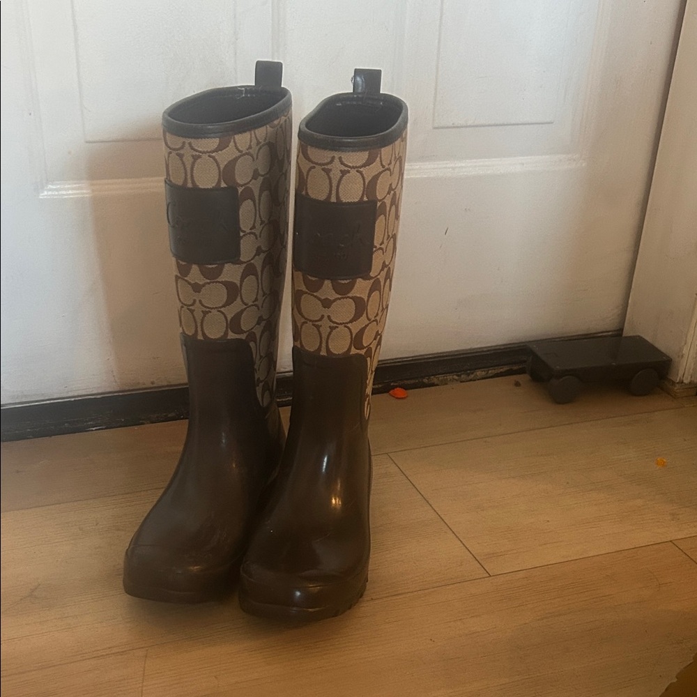 Coach Brown and Tan Winter Rain Boots